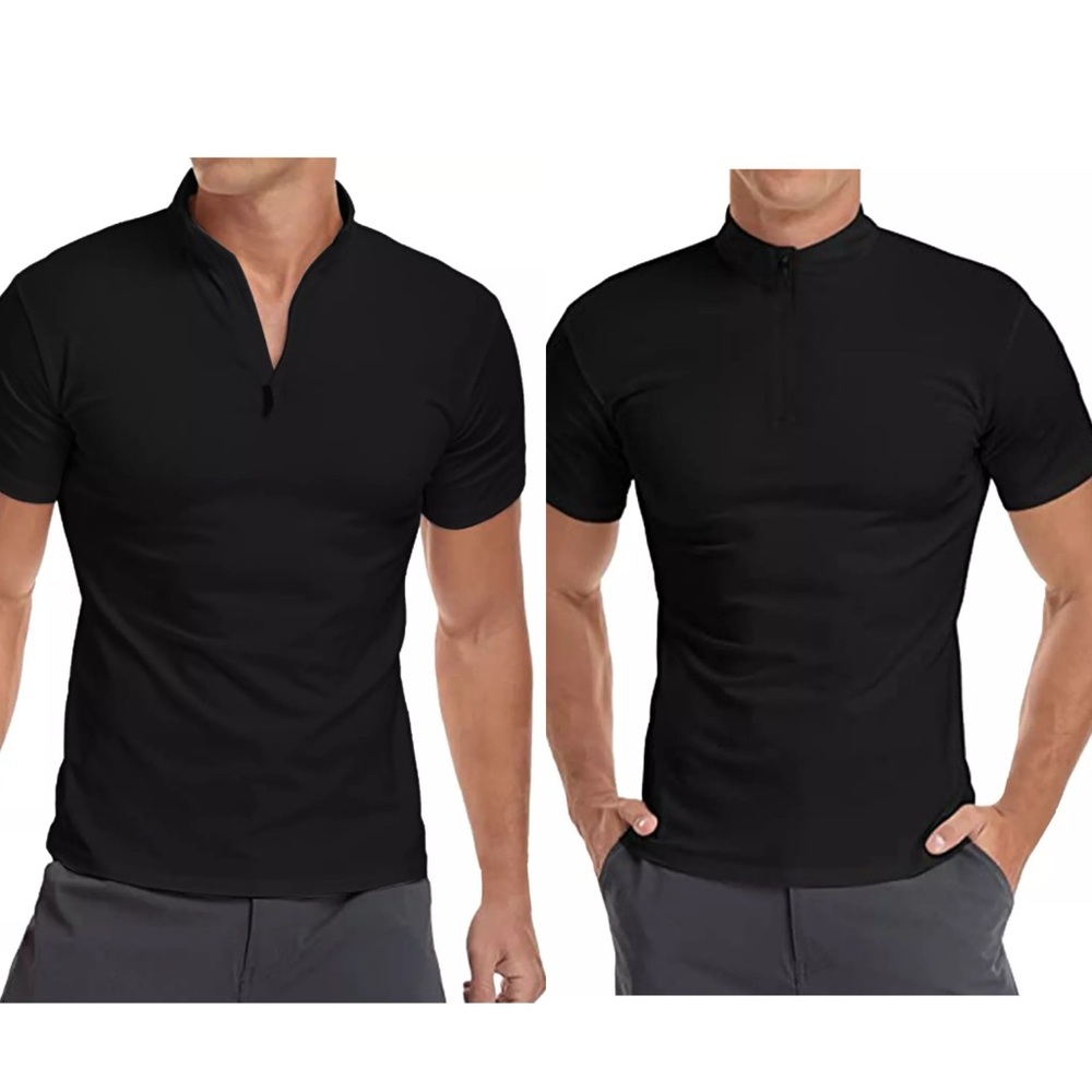 YTD Stand Collar Zipper Short Sleeve Shirt